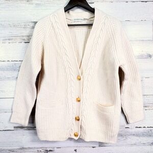 Liz Claiborne Collection Cream Cable Knit Merino Wool Cardigan‎ Sweater Size S